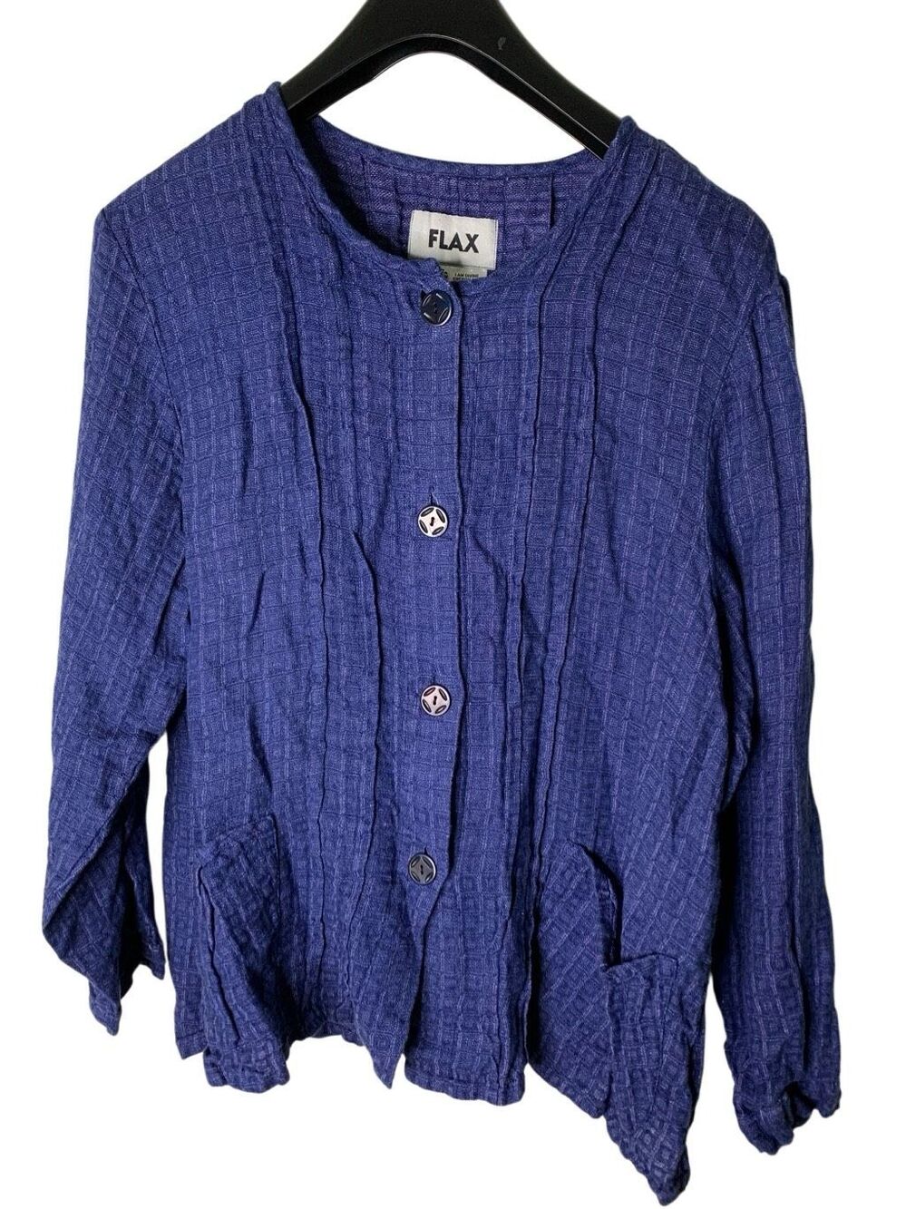 FLAX 100% linen long sleeve button front top women's size medium